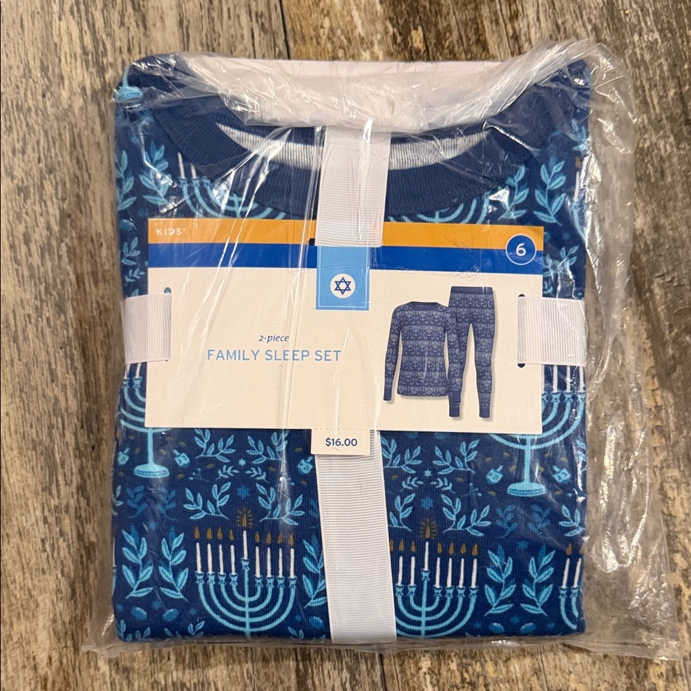 Blue Kids Family Sleep Set with Menorah Design Size 6